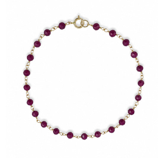 14k Dyed Emerald, Ruby, Sapphire Link Bracelet