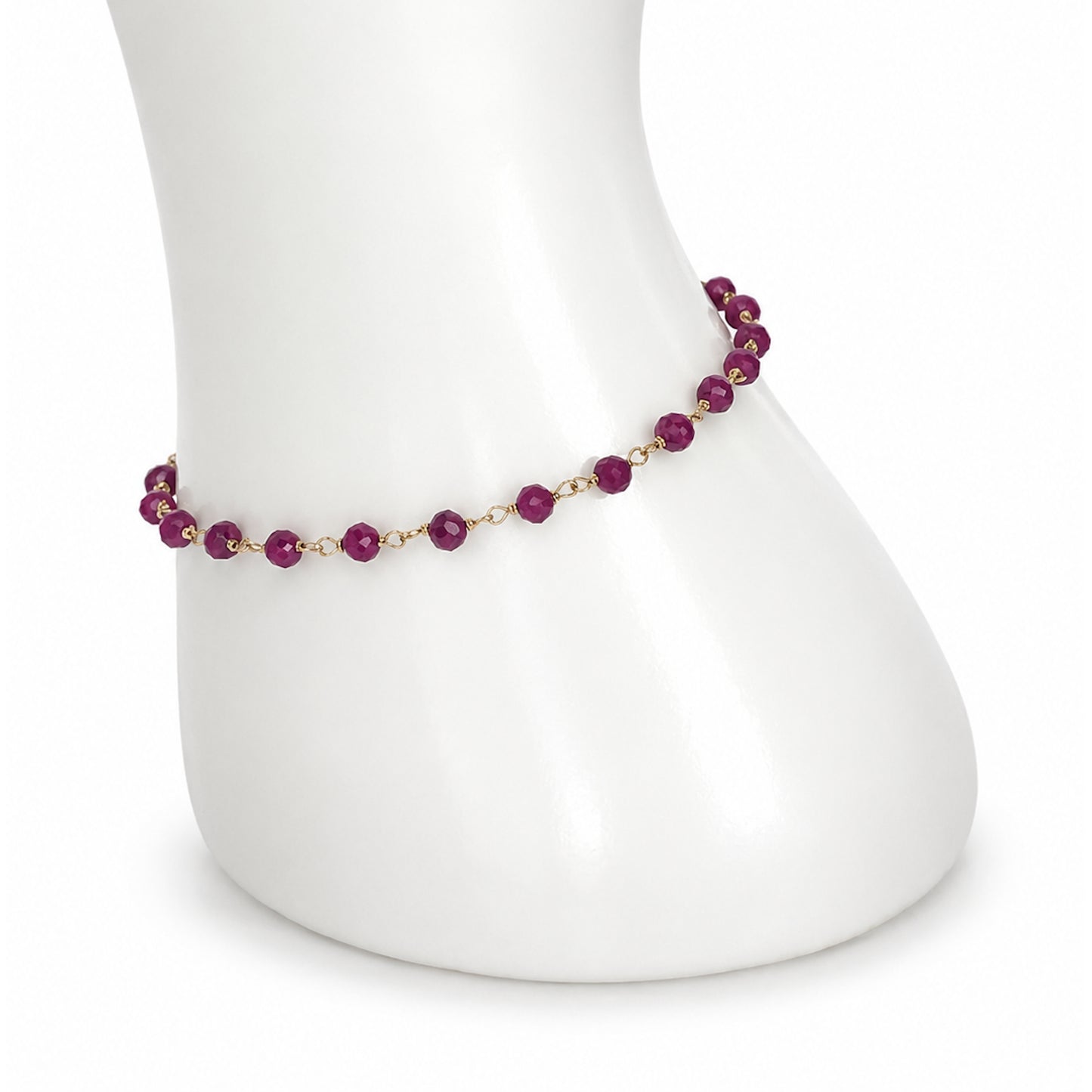 14k Dyed Emerald, Ruby, Sapphire Link Bracelet