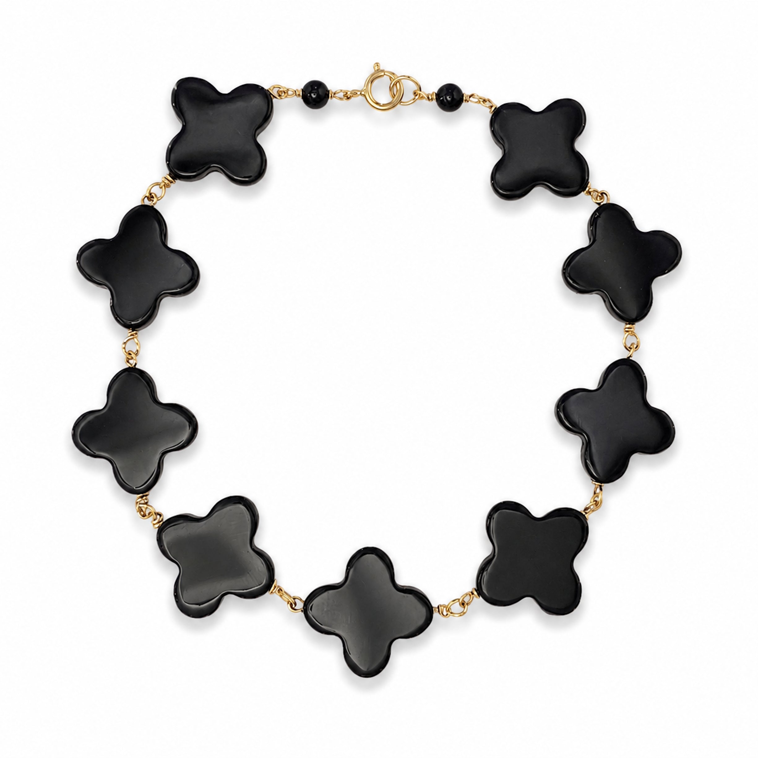 14k Black Onyx Clover Link Bracelet