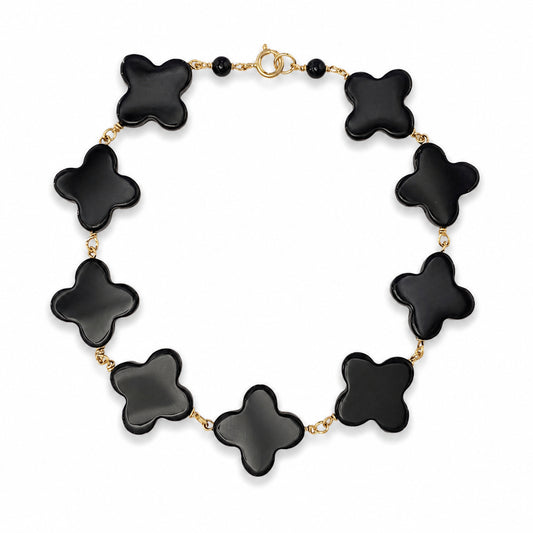 14k Black Onyx Clover Link Bracelet