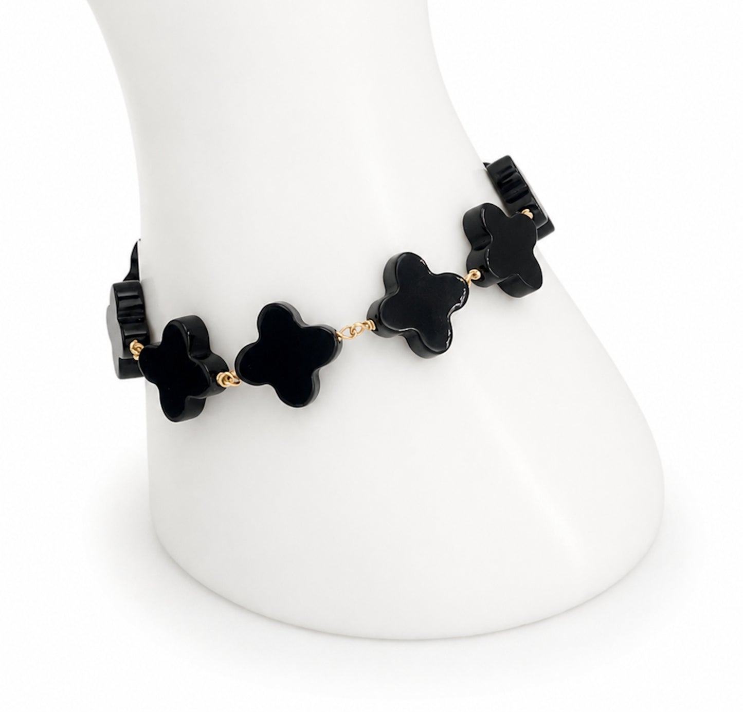14k Black Onyx Clover Link Bracelet
