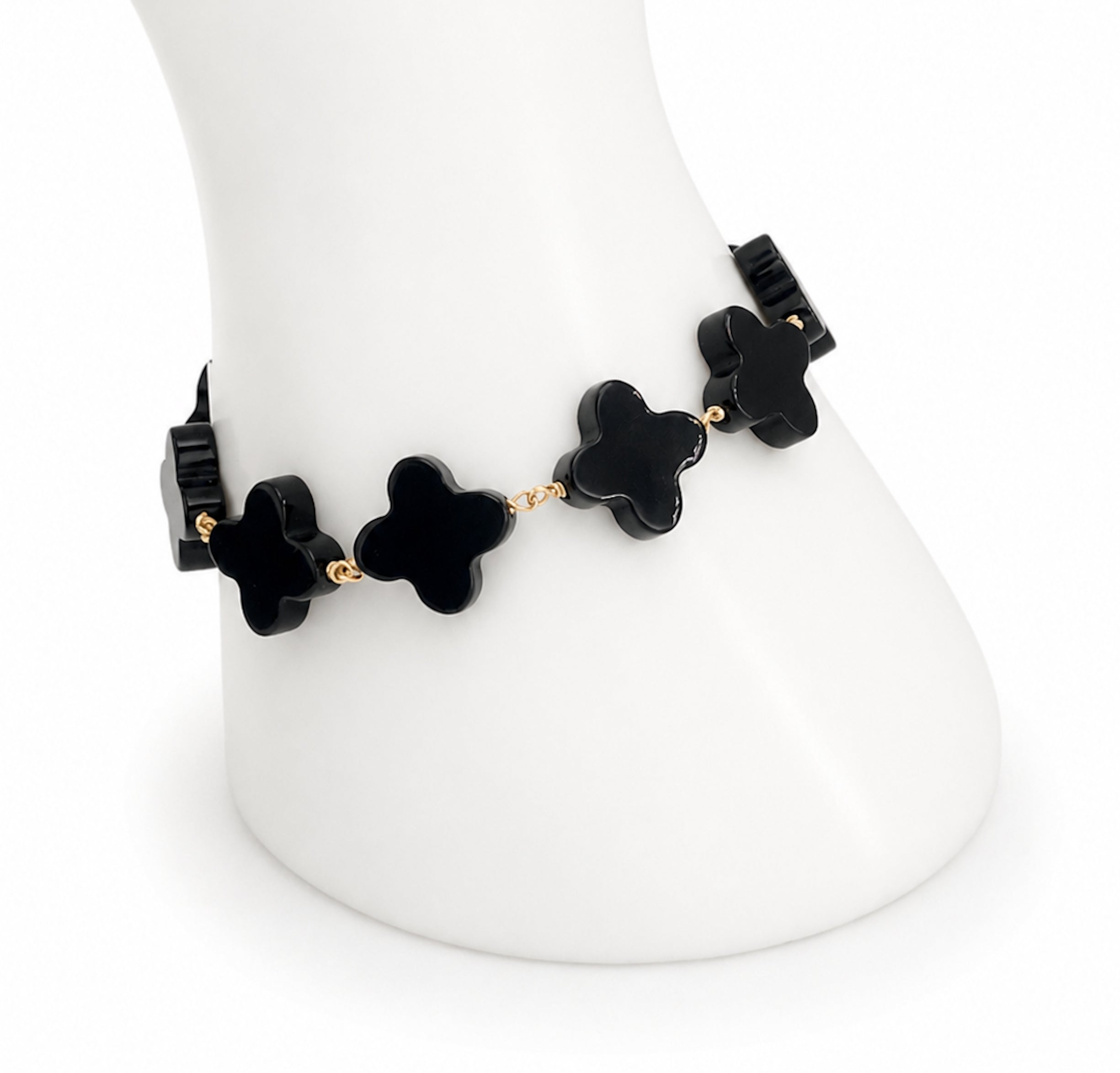 14k Black Onyx Clover Link Bracelet