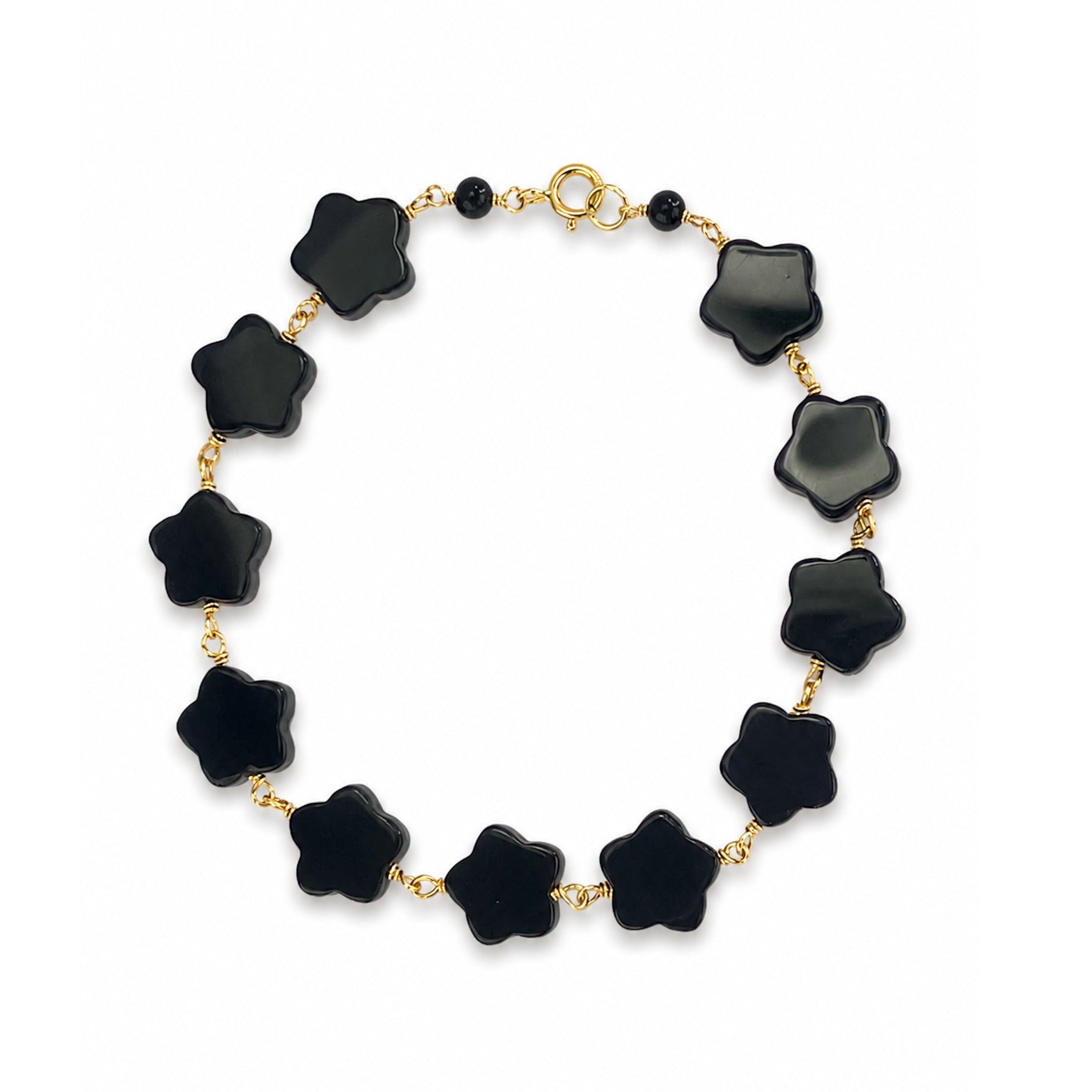 14k Black Onyx Flower Link Bracelet