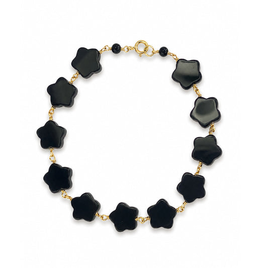 14k Black Onyx Flower Link Bracelet