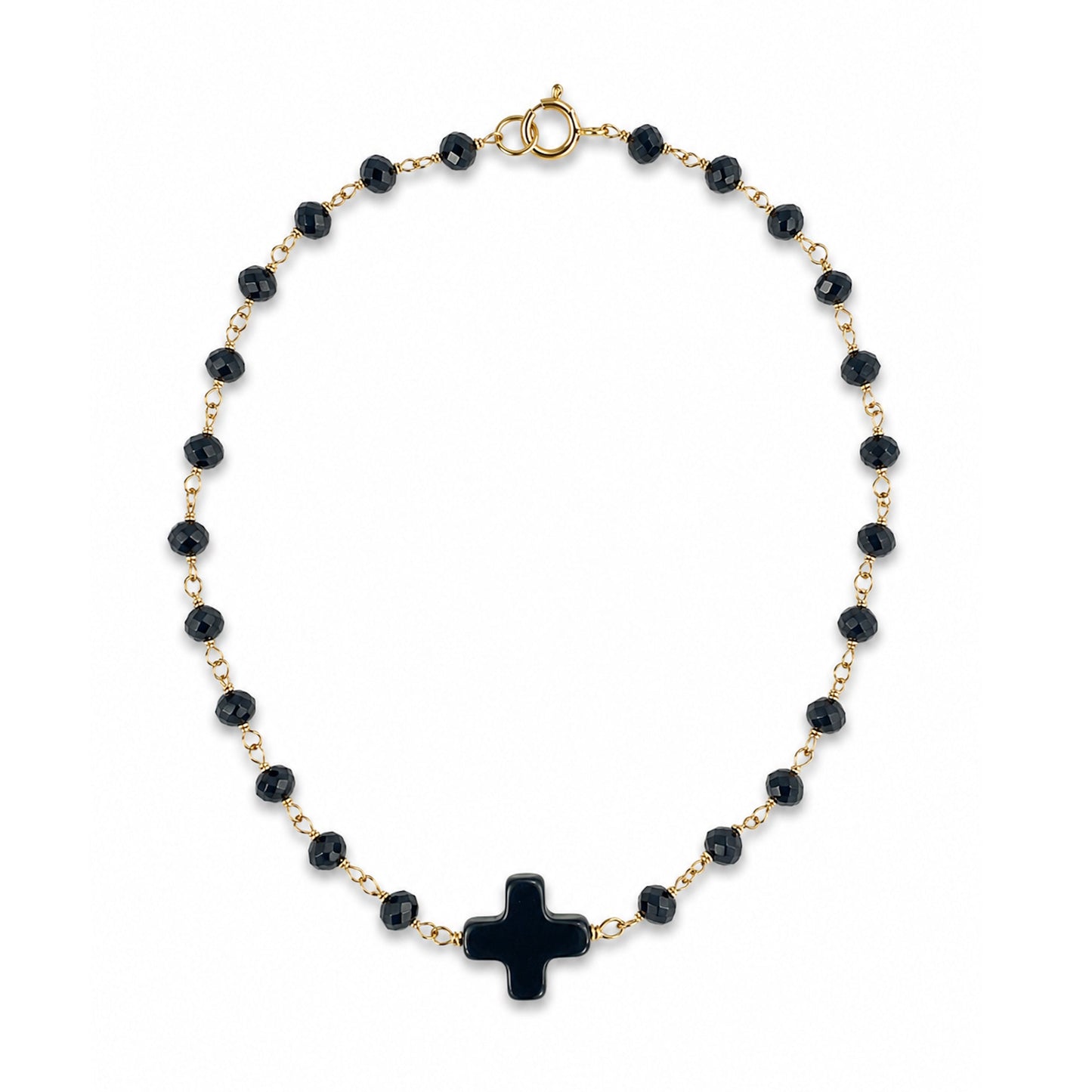 14k Black Spinel & Black Onyx Cross Center Link Bracelet