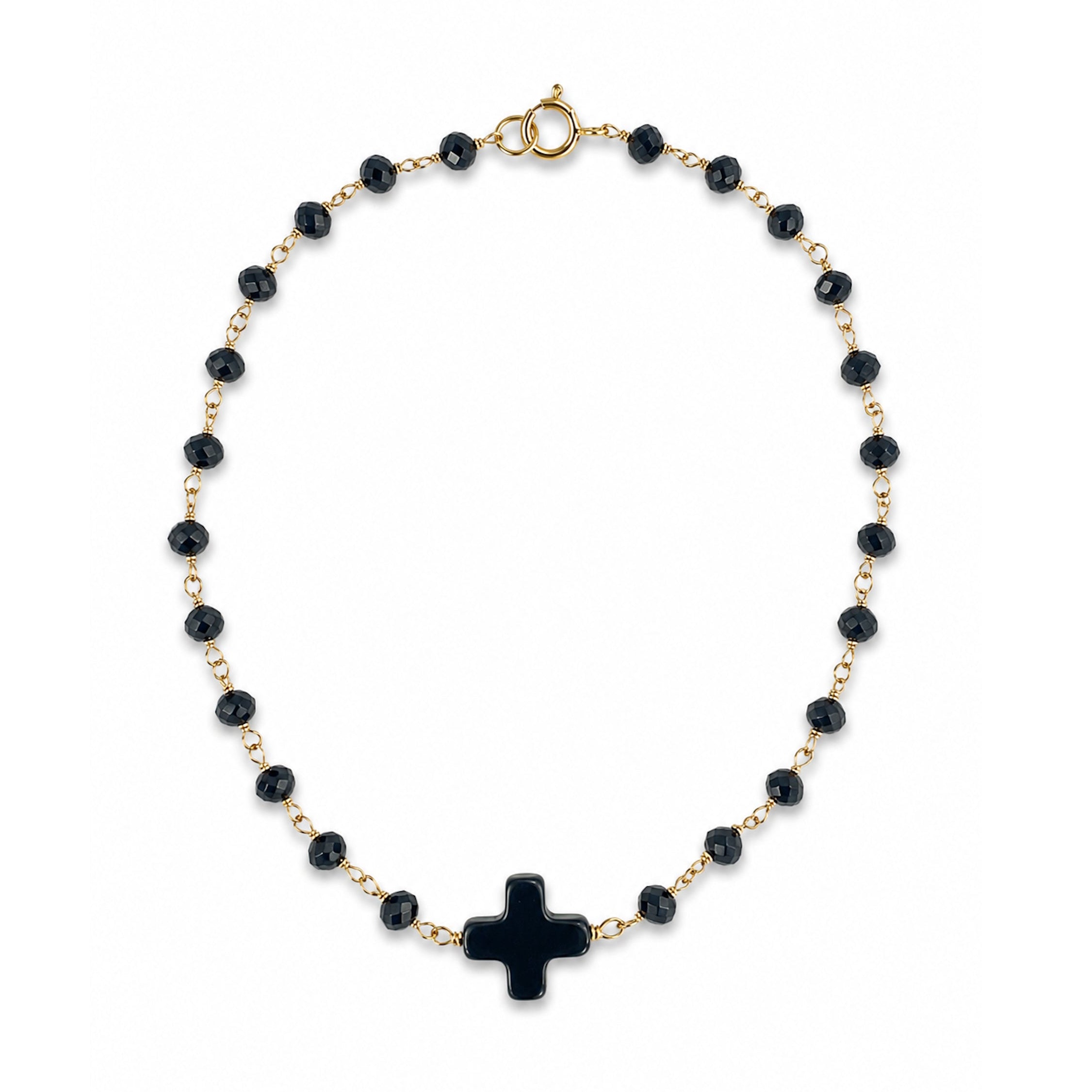 14k Black Spinel & Black Onyx Cross Center Link Bracelet
