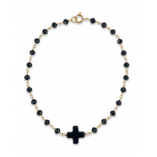 14k Black Spinel & Black Onyx Cross Center Link Bracelet