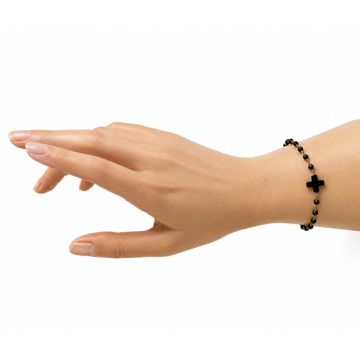 14k Black Spinel & Black Onyx Cross Center Link Bracelet