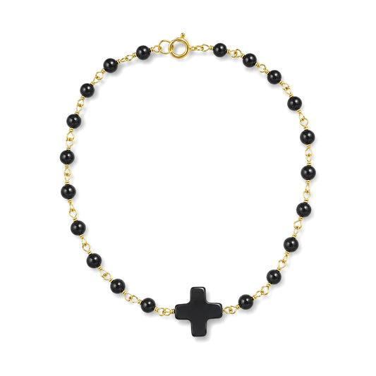 14k Black Onyx Cross Center Link Bracelet