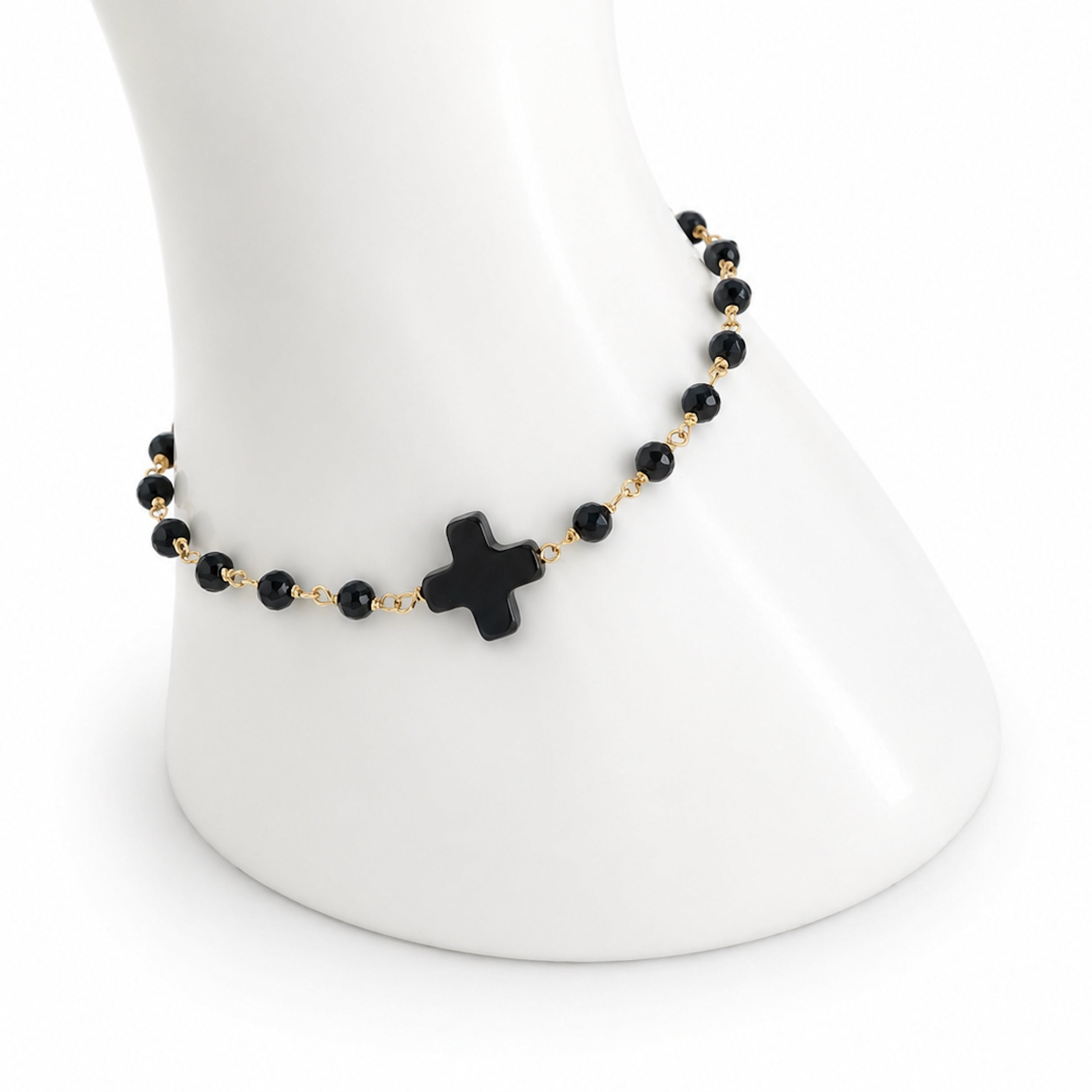 14k Black Onyx Cross Center Link Bracelet