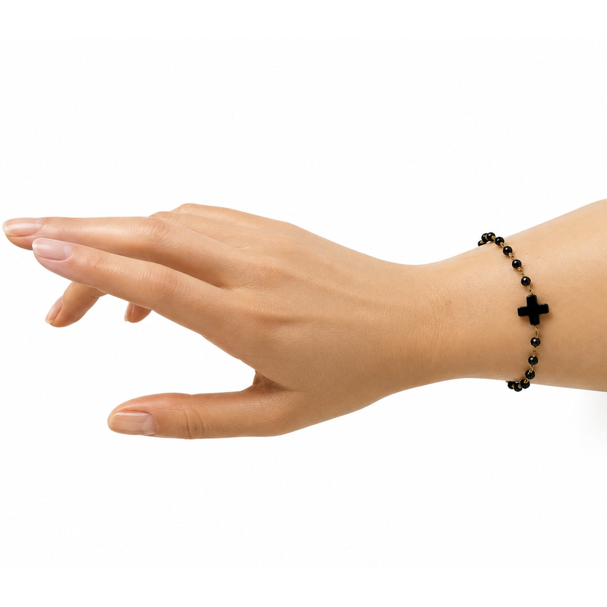 14k Black Onyx Cross Center Link Bracelet