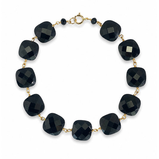 14k Black Spinel Cushion Link Bracelet