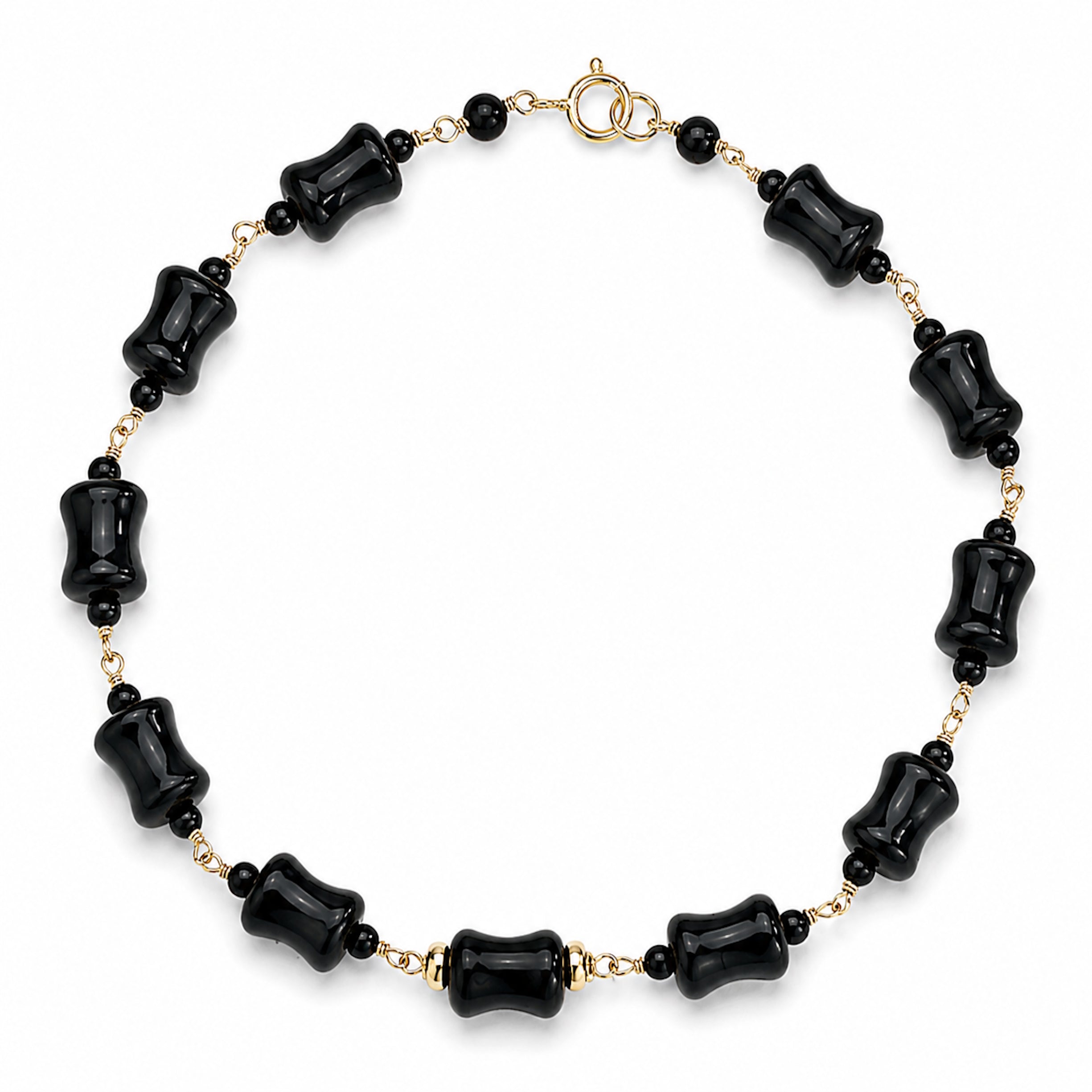 14k Black Onyx Dog Bone Link Bracelet