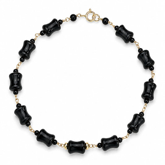 14k Black Onyx Dog Bone Link Bracelet