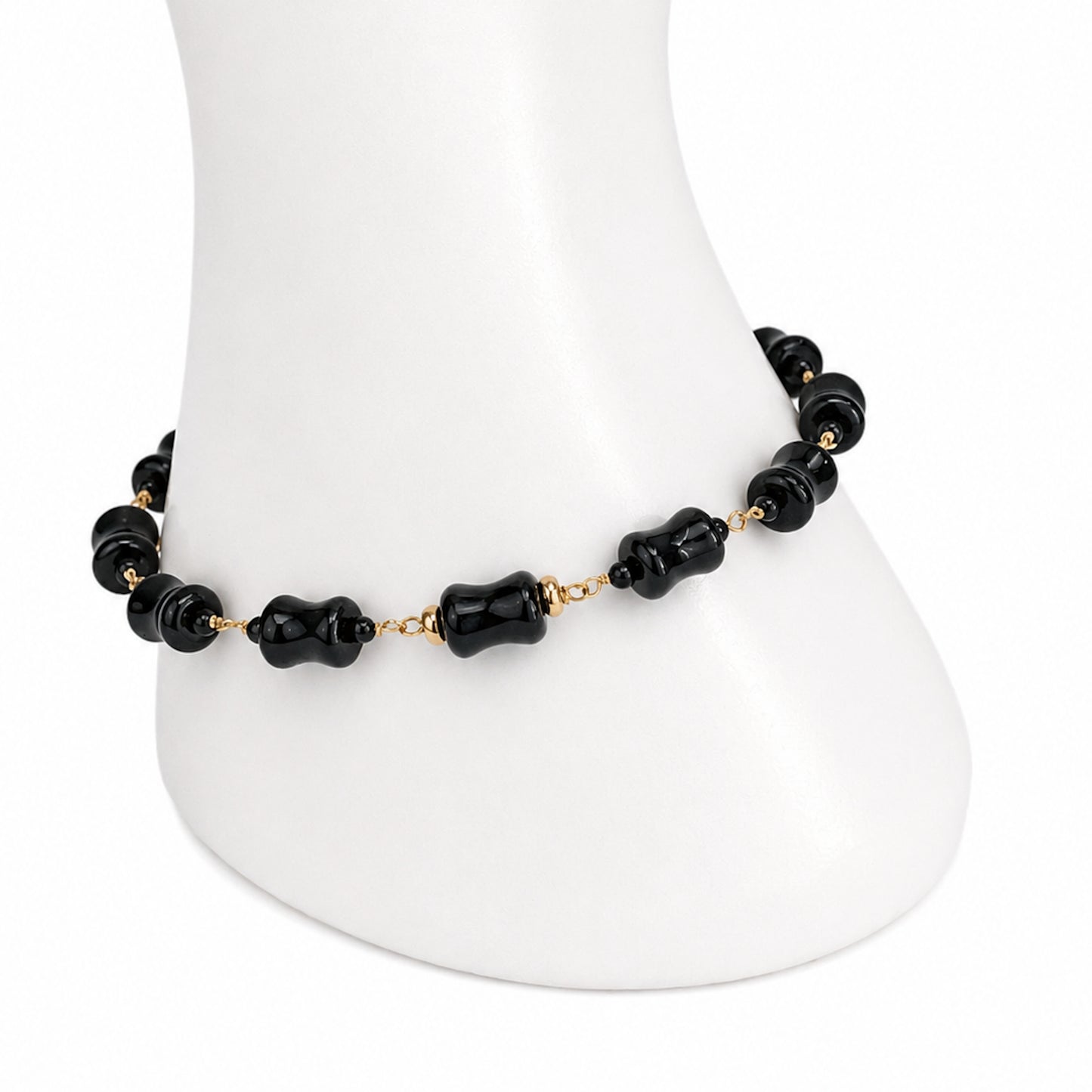 14k Black Onyx Dog Bone Link Bracelet