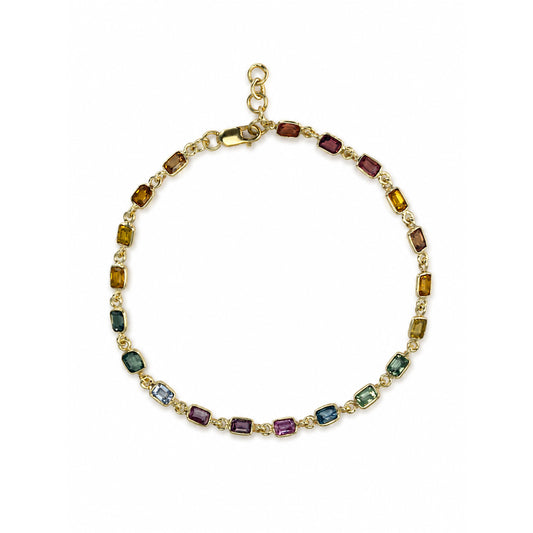 14k Multi Sapphire Rectangle Bezel Bracelet