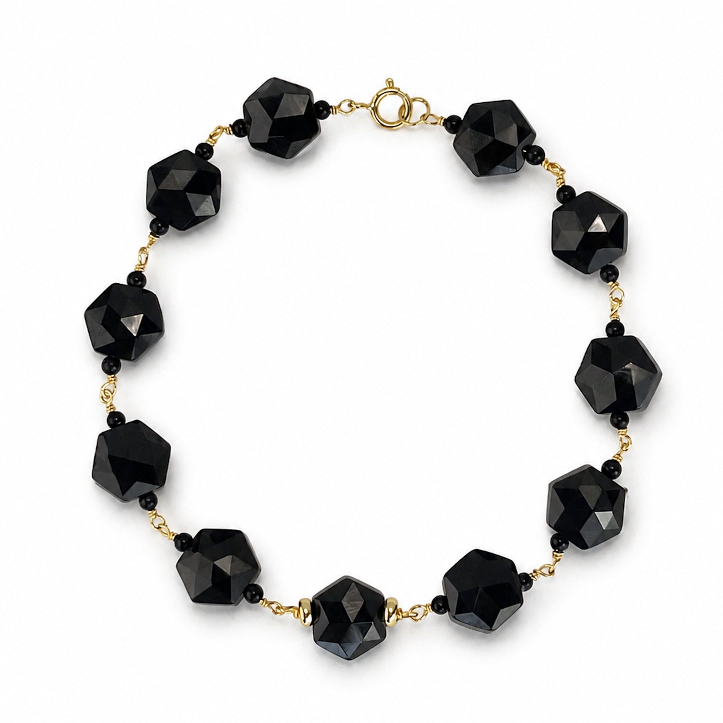 14k Black Spinel / Black Onyx & Gold Roundel Link Bracelet