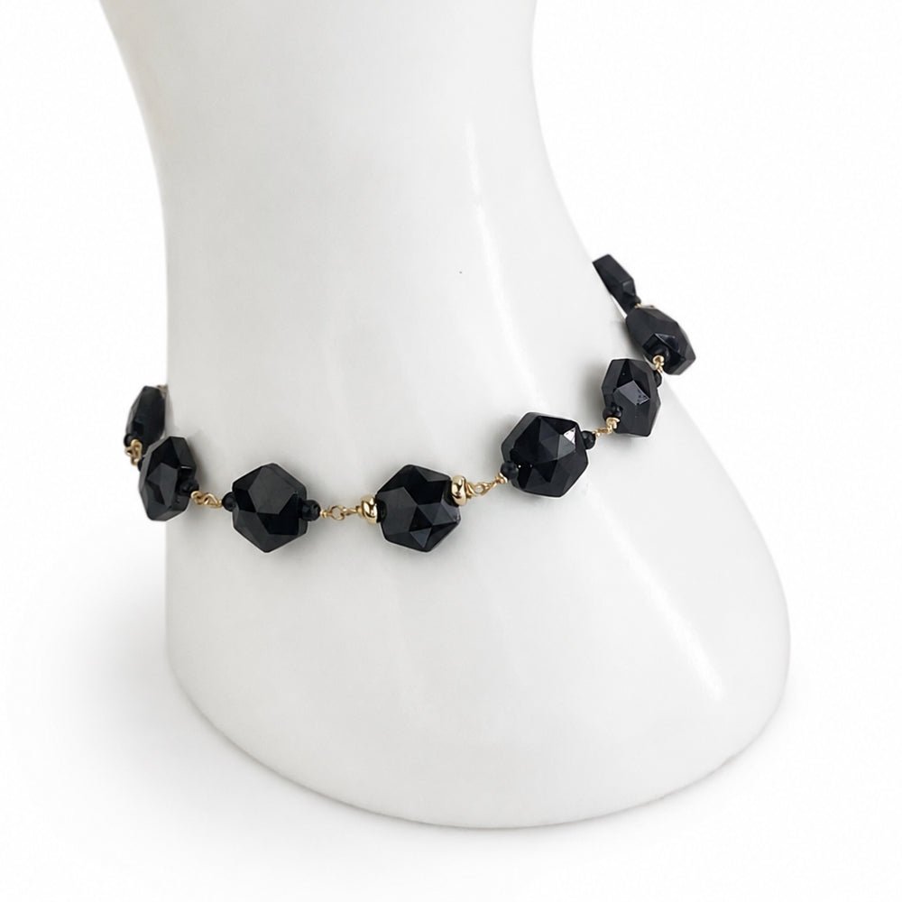 14k Black Spinel / Black Onyx & Gold Roundel Link Bracelet