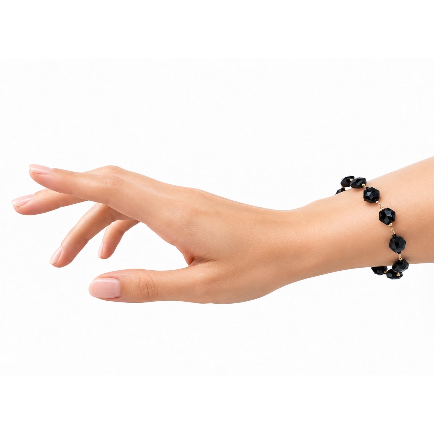 14k Black Spinel / Black Onyx & Gold Roundel Link Bracelet