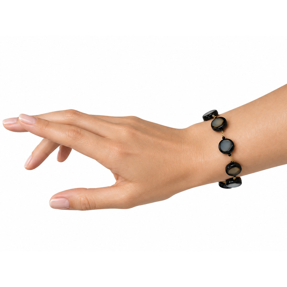 14k Fancy Black Agate Coin Link Bracelet