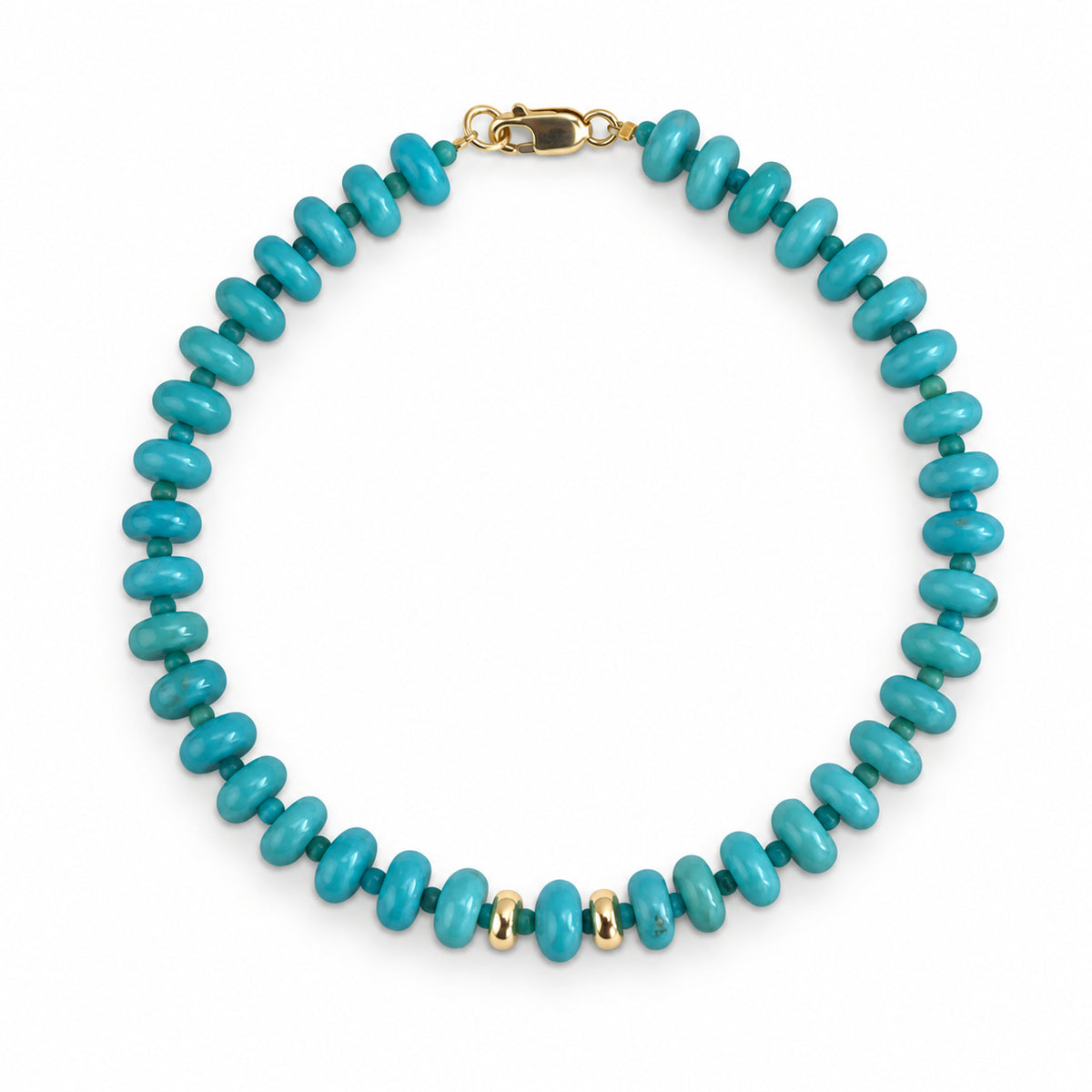 14k Turquoise Round & Roundel 1x1 Gold Roundel Center Bracelet