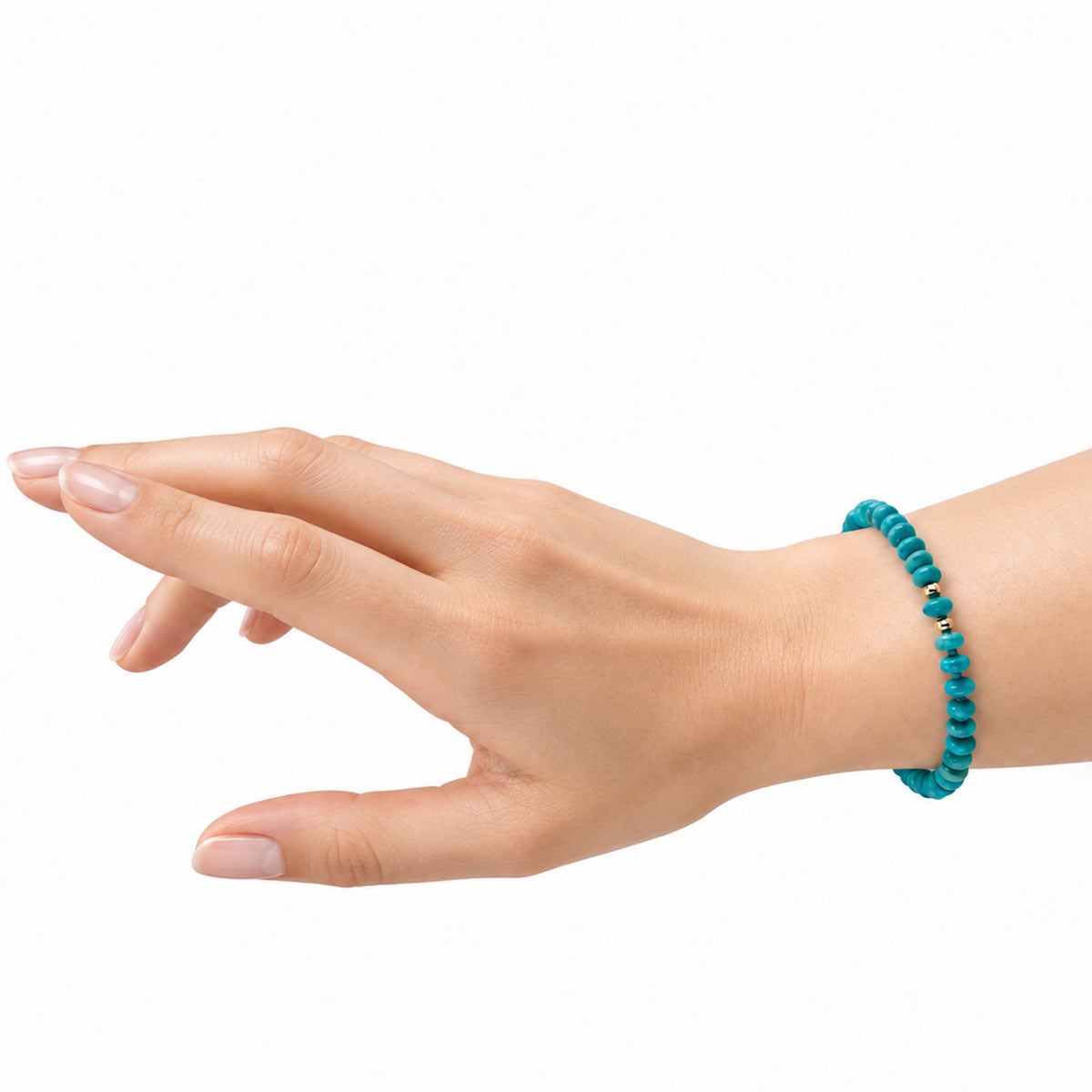 14k Turquoise Round & Roundel 1x1 Gold Roundel Center Bracelet