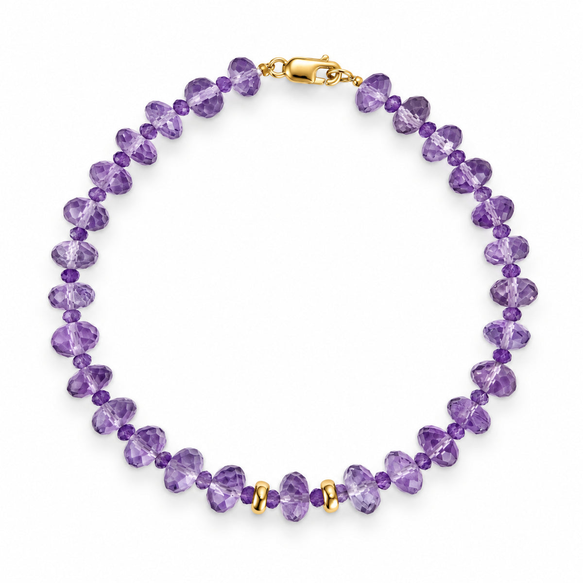 14k Amethyst 1x1 Gold Roundel Center Bracelet
