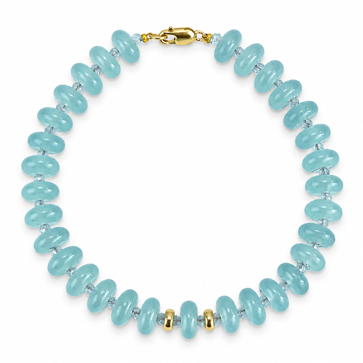 14k Aquamarine 1x1 Gold Roundel Center Bracelet