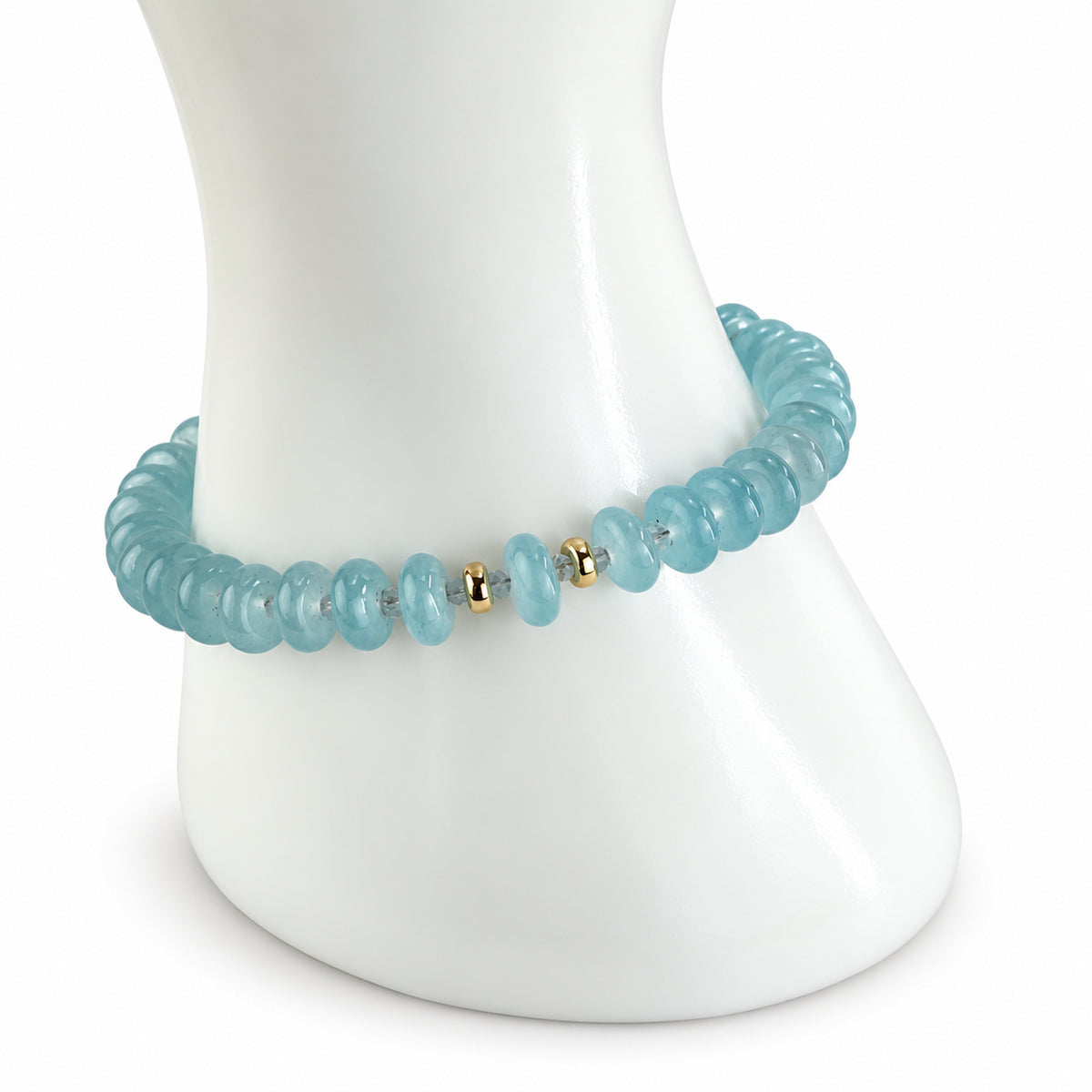 14k Aquamarine 1x1 Gold Roundel Center Bracelet
