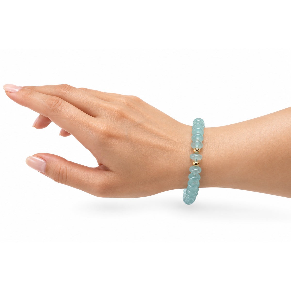 14k Aquamarine 1x1 Gold Roundel Center Bracelet