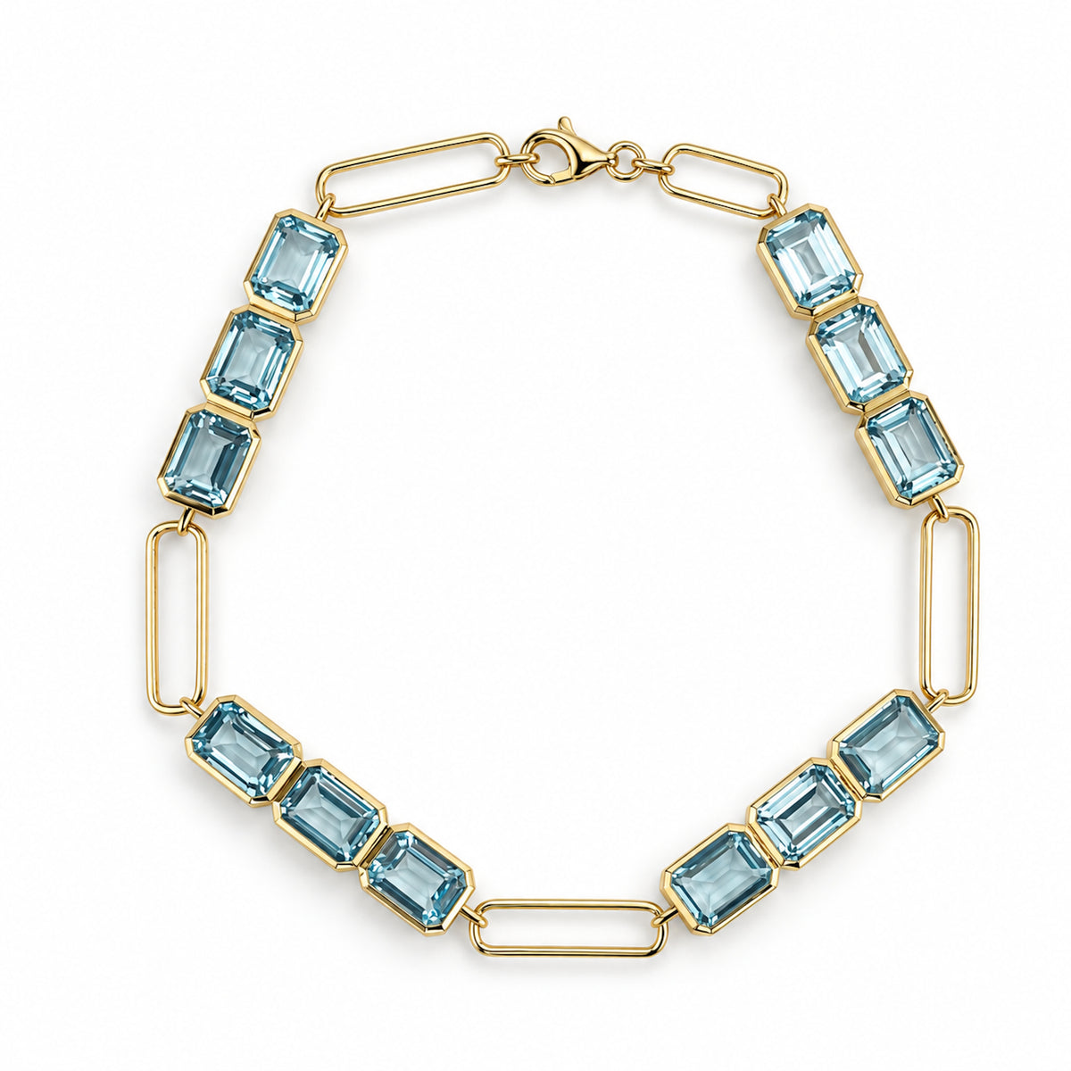 14k Sky Blue Topaz Rectangle Set 4 Station Bracelet