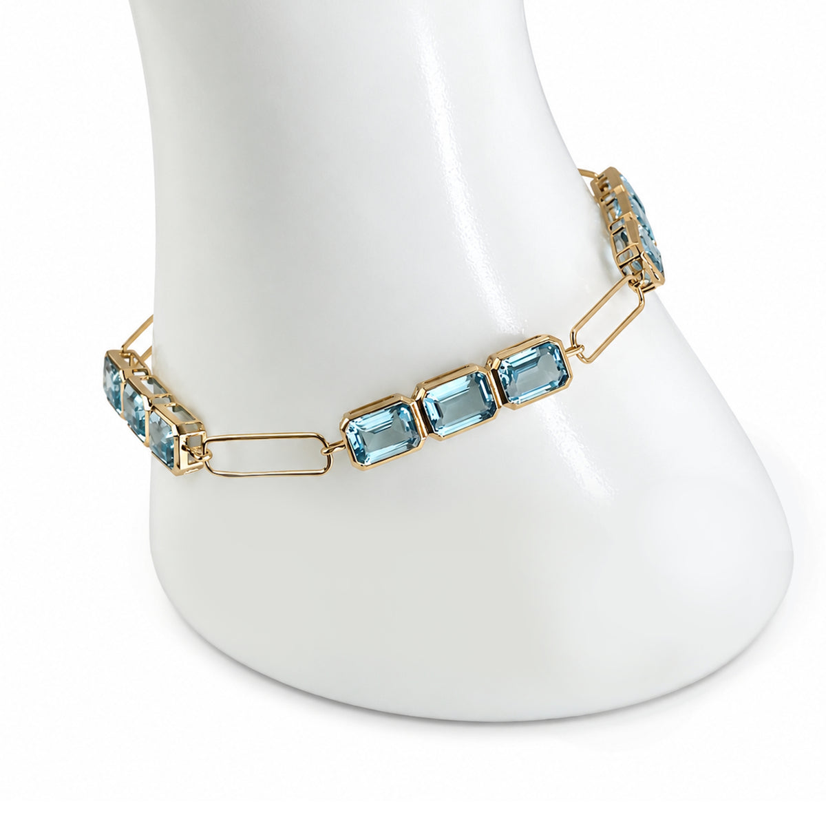14k Sky Blue Topaz Rectangle Set 4 Station Bracelet