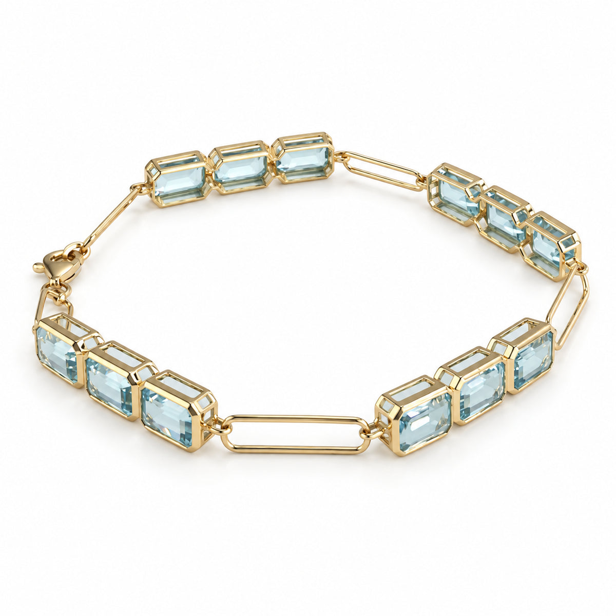 14k Sky Blue Topaz Rectangle Set 4 Station Bracelet