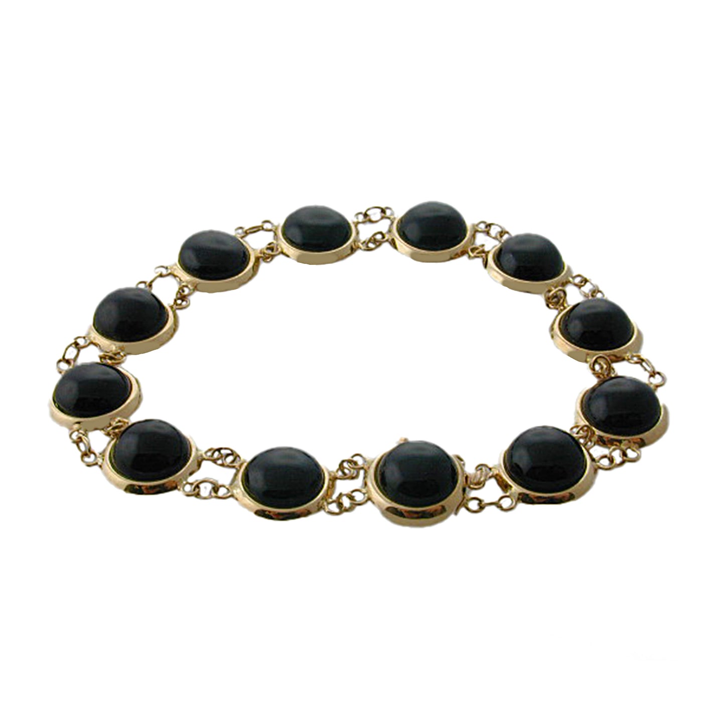 14k Black Onyx Round Bezel Link Bracelet