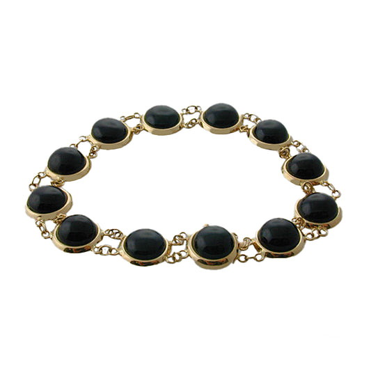 14k Black Onyx Round Bezel Link Bracelet