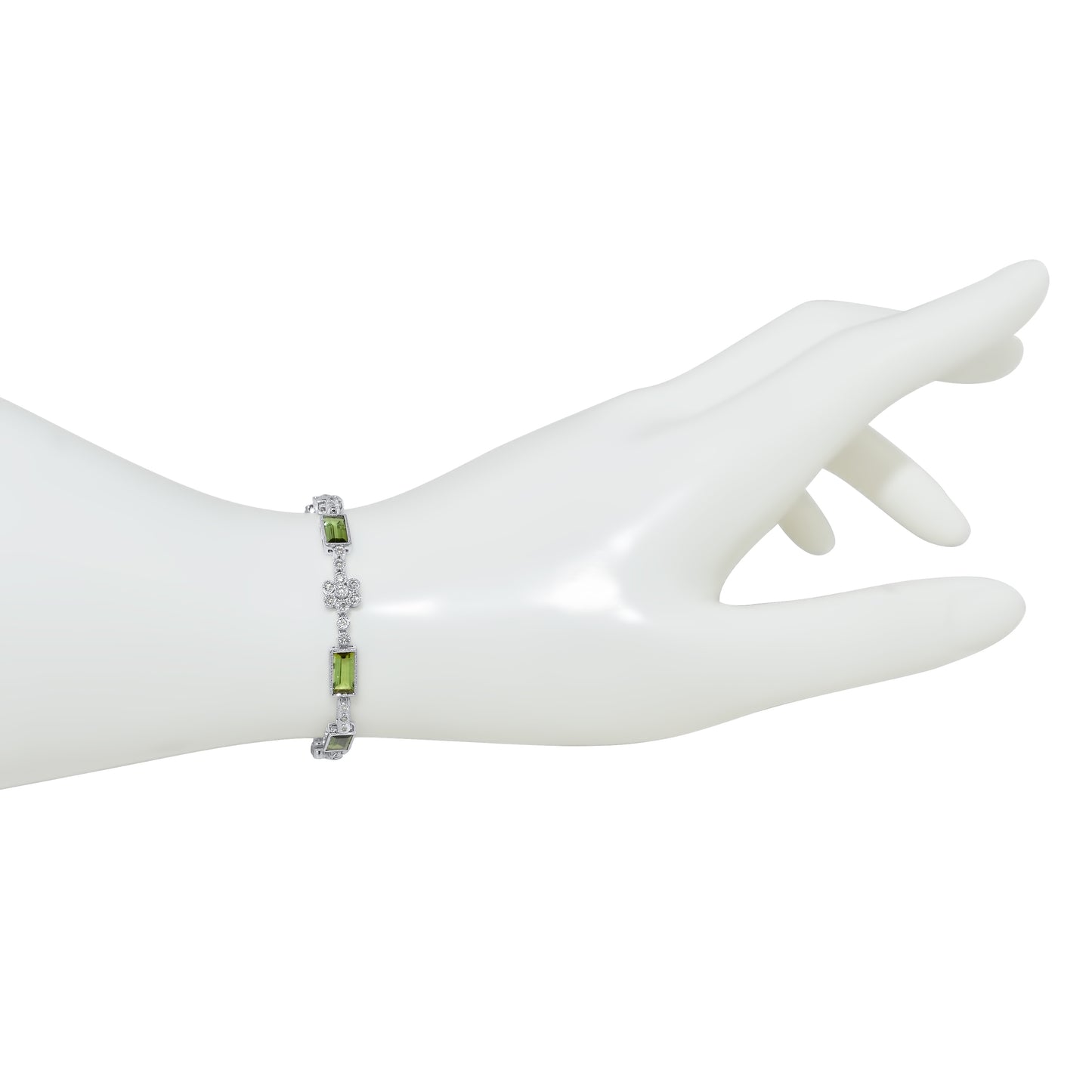 14K White Gold Green Tourmaline and Diamond 1.02cts Link Bracelet 7.5"