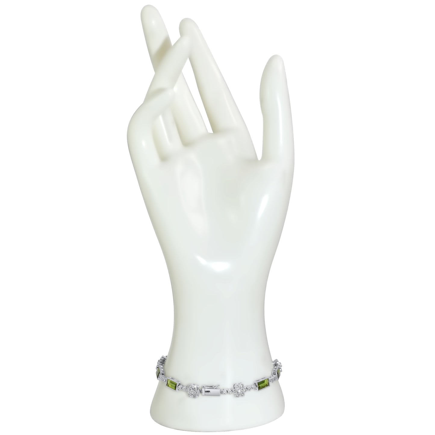 14K White Gold Green Tourmaline and Diamond 1.02cts Link Bracelet 7.5"