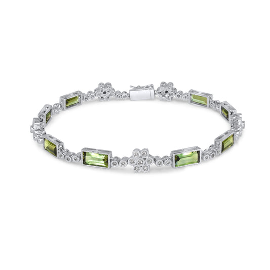 14K White Gold Green Tourmaline and Diamond 1.02cts Link Bracelet 7.5"