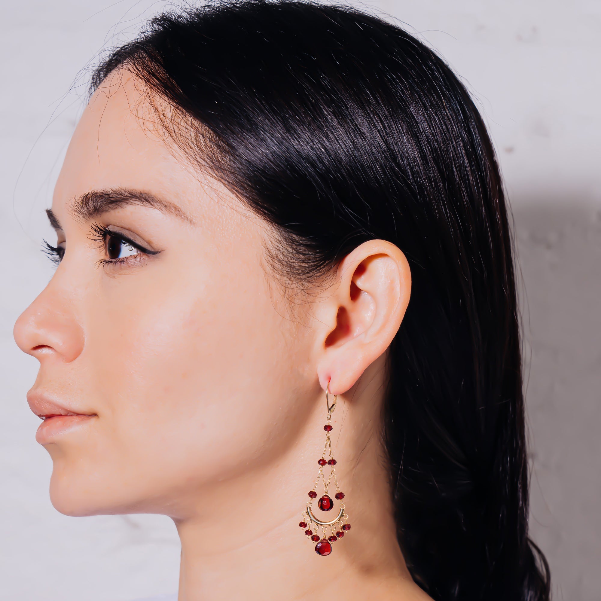 14k Multi Garnet Chandelier Leverback Earring