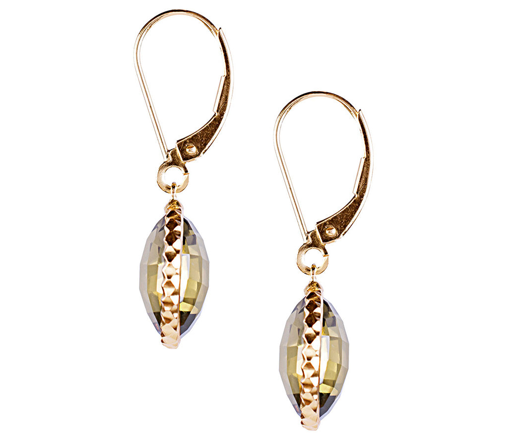 14k Whisky Quartz Fancy Bezel Leverback Earring