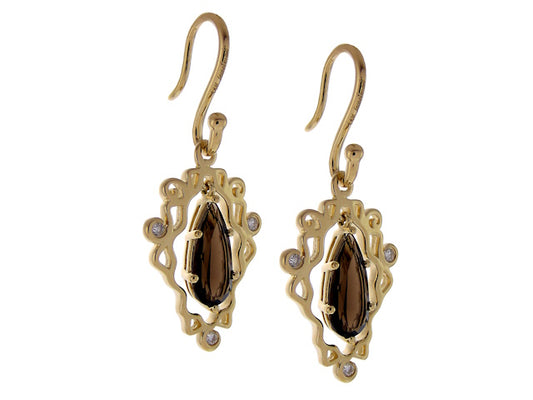 14k Pearl Shape Smoky Quartz Diamond Shepperd Hook Earring