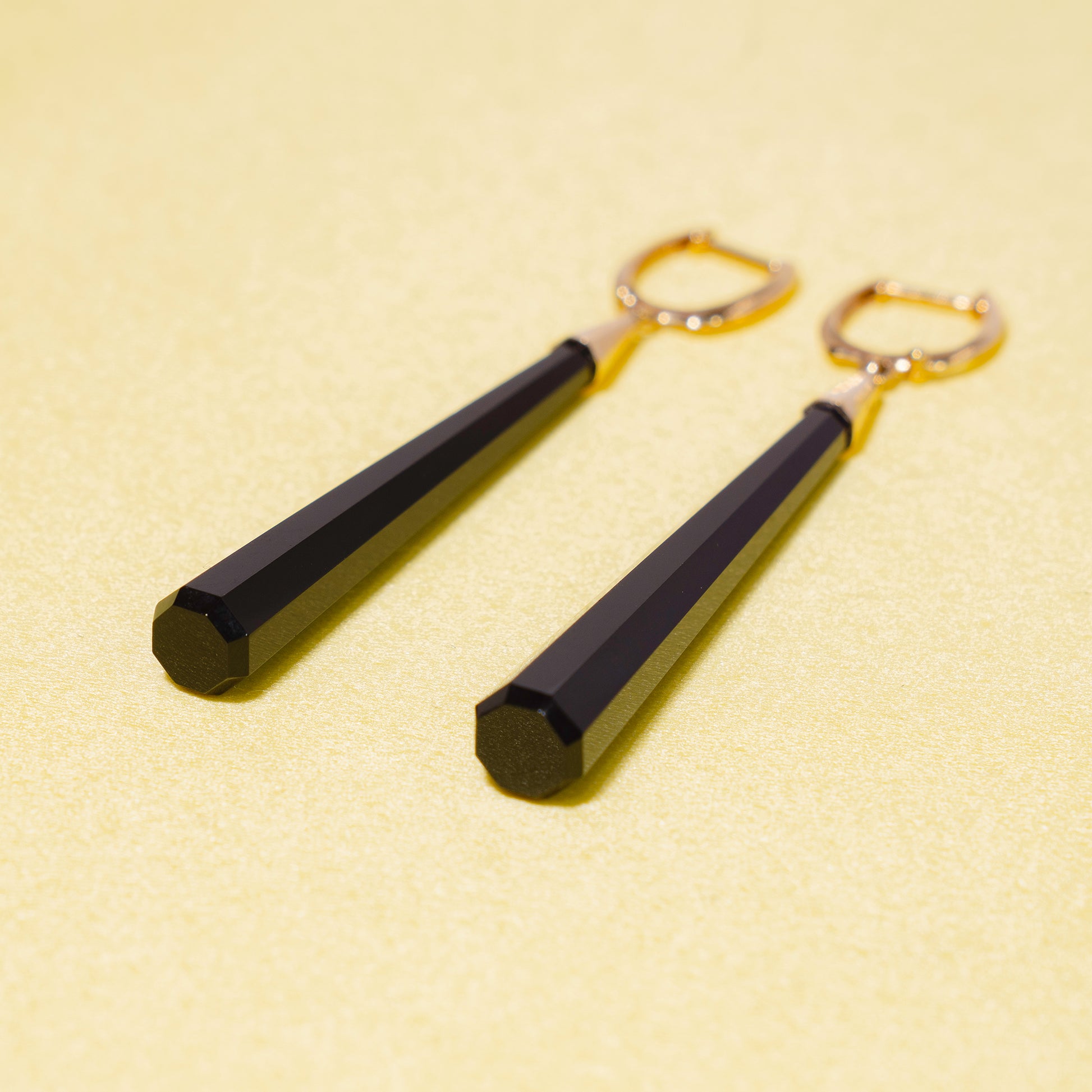 14k Black Onyx Long Huggie Hoop Drop Earrings