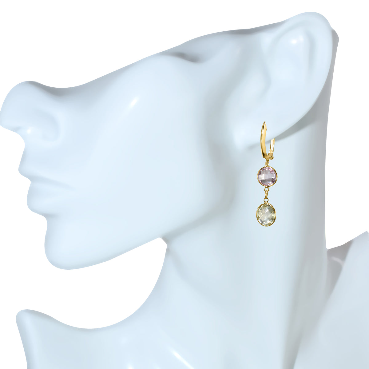 14k Pink & Green Amethyst Bezel Hoop Earrings