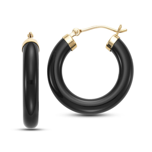 14k Black Onyx Hoop Earring