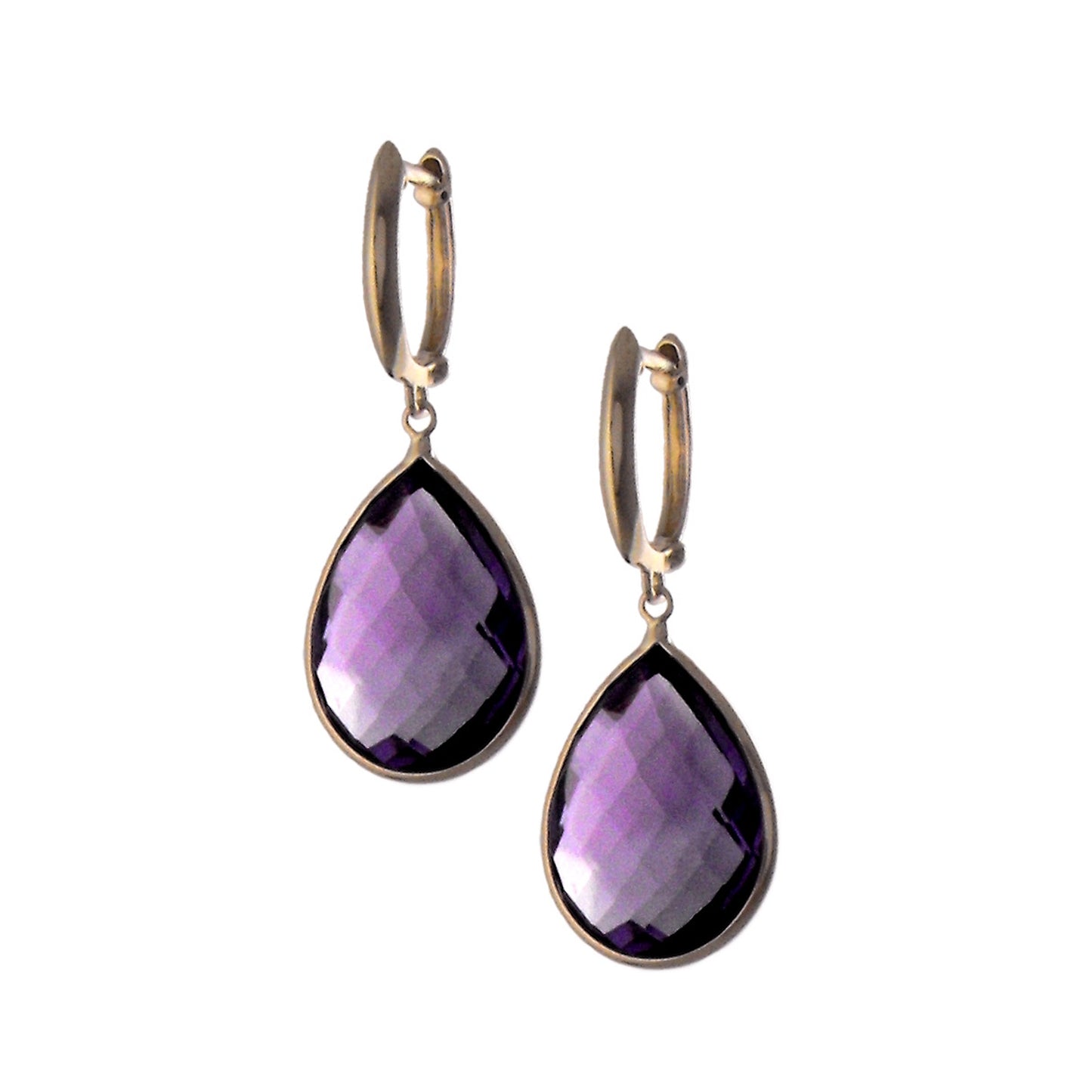 14k Amethyst Pear Shape Bezel Hoop Earring