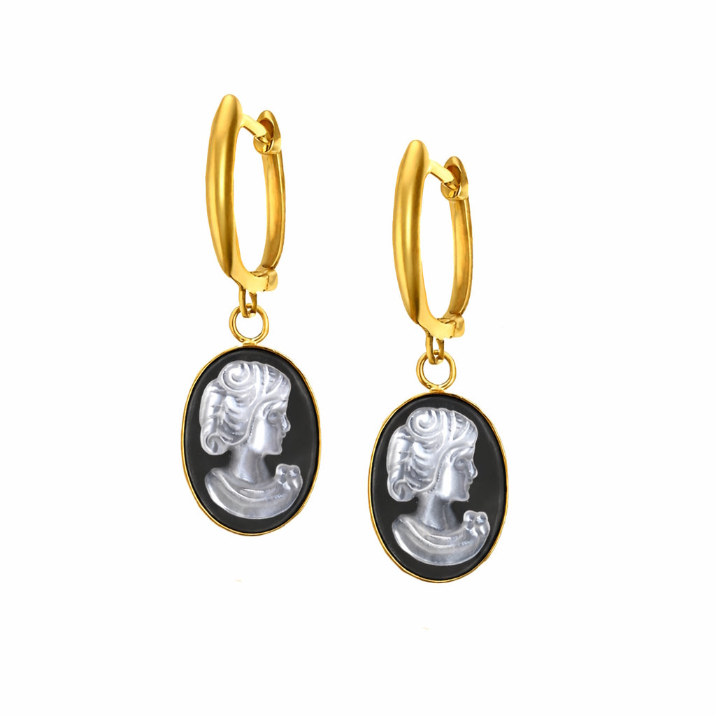 14k Yellow Cameo Hoop Earring