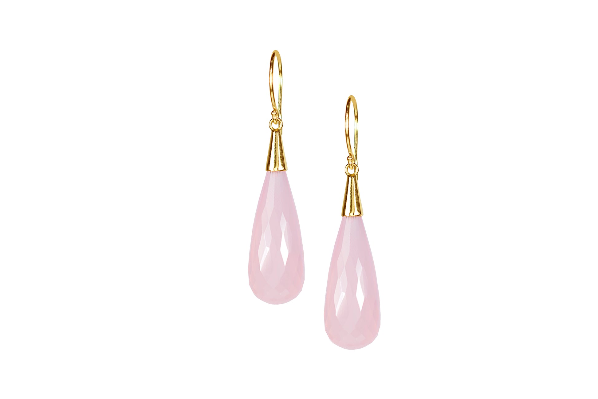 14k Pink Chalcedony Huggie Hoop Drop Earrings