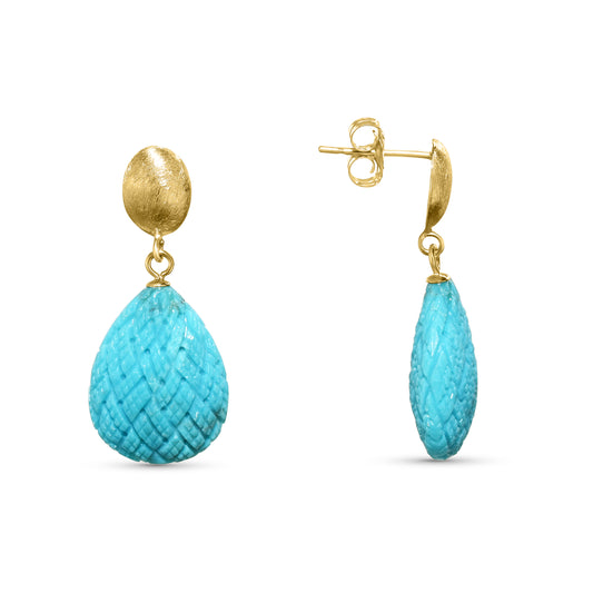 14k Turquoise Woven Texture Earring