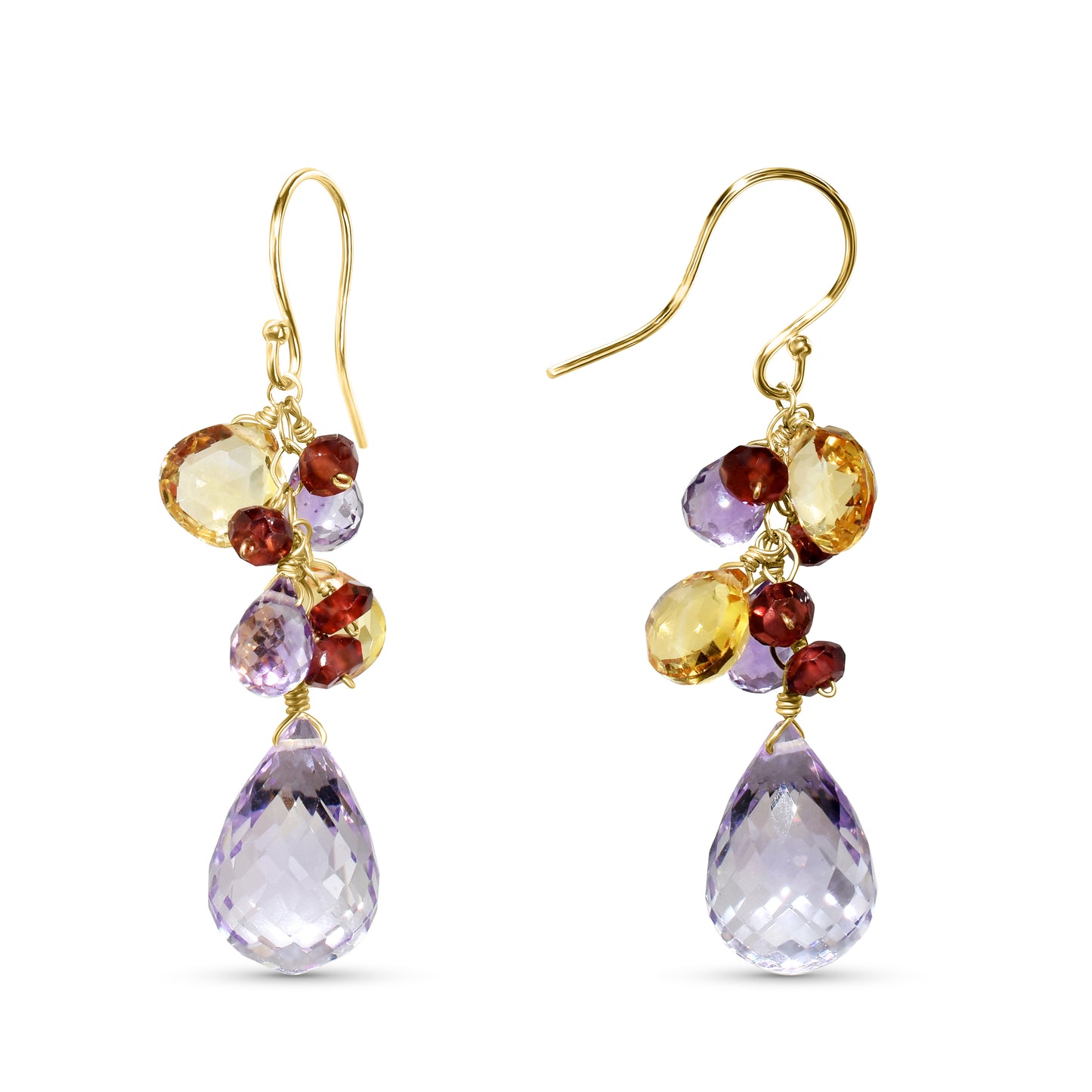 14k Faceted Pear Citrine Amethyst Garnet Earring