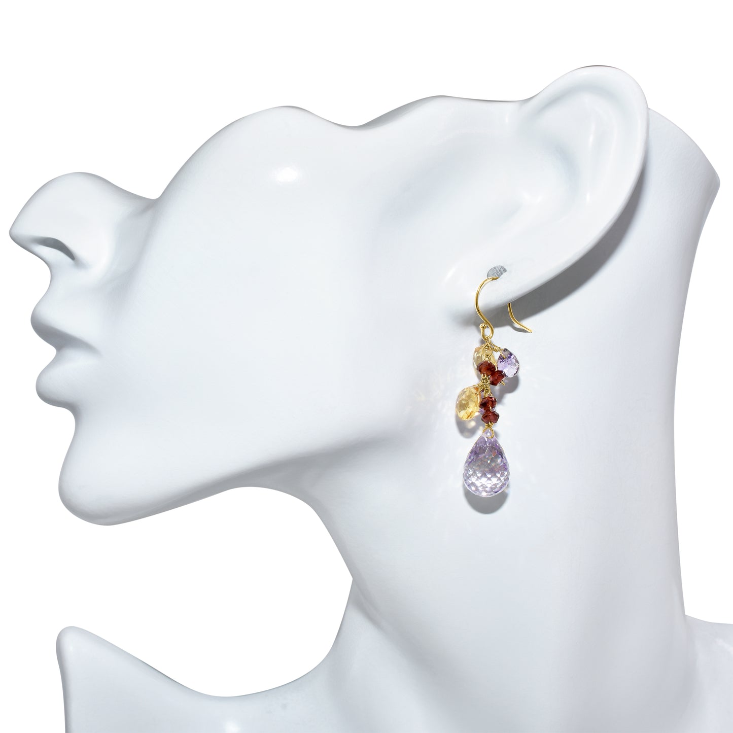 14k Faceted Pear Citrine Amethyst Garnet Earring